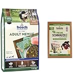bosch HPC Adult Menue 1 x 3 kg + bosch Freshe Schnauze - Gemüsekiste Aktionspaket 6 x 200 g | Mixpaket mit Roten, Grünen und Gelben Toppings für Hundefutter | Für Trockenfutter und Nassfutter geeignet