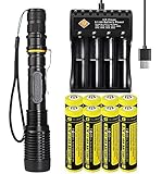 Helle Taschenlampe 5 Modi mit 8 Pack 18650-Batterien und 1 Pack 4 Steckplätzen USB Ladegerät, 2000 Lumen, Wasserdicht Zoomable Taschenlampe Wiederaufladbar für Camping Radfahren Hundespaziergänge