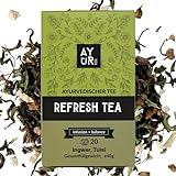Ayurtea Refresh Tea | Grüntee mit Zimt, Ingwer, Tulsi, Minze | 100% Natürlich Teesorten | Ayurveda Kräutertee | 20 Pyramiden Teebeutel | Premium Wintertee Mischung