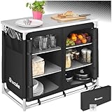 tectake® Faltbare Reiseküche, Camping Küche, Camping Zubehör Küchenschrank, Campingtisch für Outdoorküche, Wohnwagen, Vorzelt, Auto Camping, Outdoor Campingküche mit Transporttasche - schwarz