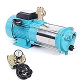 CCAUUB 1' Kreiselpumpe Wasser Booster Pumpe Gartenpumpe 1300W Garten Pumpe 9.8 Bar 4000L/H IP 44 Jetpumpe Hauswasserwerk Kreiselpumpe Druckschalter (Type2)