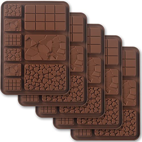Cozihom Break Apart Silikon-Schokoladenformen, Schokoladenriegelformen, hausgemachte Protein- und Energieriegelformen, 5 Packungen, Braun