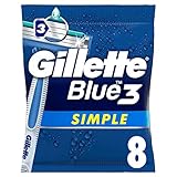 Gillette Blue3 Simple Einwegrasierer Männer, 8 Rasierer mit 3-fach Klinge, Nassrasierer mit fixiertem Klingenkopf, Feuchtigkeitsstreifen
