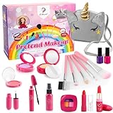 La Manuli Kinderschminke Set Mädchen - Pretend Make Up Schminkkoffer Spielzeug, Fälschung Schminkset für Kinder Rolle Spielen, Einhorn Kosmetik Geschenk für Kleinkinder ab 3 4 5 6 7 8 Jahre