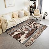 Homemissing West Texas Star Teppich 100x150cm Western Aztec Wohnzimmerteppich für Kinder Jungen Mädchen Dekor Kuhfell gedruckt Cowboy Rustik Bauernhaus Pferdeschuhe Modern Teppich Schlafzimmer Dekor