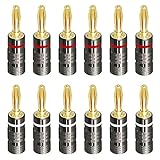 Sequpr Bananenstecker 24k Vergoldet Banana Steckverbinder Schraubbar Bananenstecker für Lautsprecherkabel Verstärker AV Receiver 12 Stück (6 Paare)