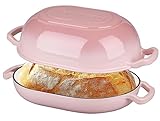 Emaillierter Gusseisen Brotbackofen, 2 QT Schmortopf aus emailliertem Gusseisen für Sauerteigbrot, Brotformen für hausgemachtes Brot, Dutch Oven mit dicht schließendem Deckel (Farbverlauf Rosa)