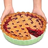 Tarteform aus Keramik - ø 28 cm - Hoher Rand - Mit Antihaftbeschichtung - Kratz- und Schnittfest - Einfach zu Reinigen - Plastikfrei Verpackt (Grün)
