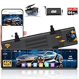 4K WiFi Rückfahrkamera Spiegel, Spiegel Dashcam mit Rückfahrkamera mit 12' IPS-Touchscreen Auto Kamera mit Dashcam Auto Vorne Hinten mit 64G SD-Karte WDR Nachtsicht G-Sensor Loop-Aufnahme
