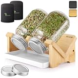 ecooe Sprossen Keimglas 2er Set - Sprossenglas mit Bambushalterung, Abdunklungshüllen, Filterkappe aus Edelstahl und 1 Wasserschale - 750 ml Keimgläser Set für Sprossen Brokkolisprossen Keimlinge
