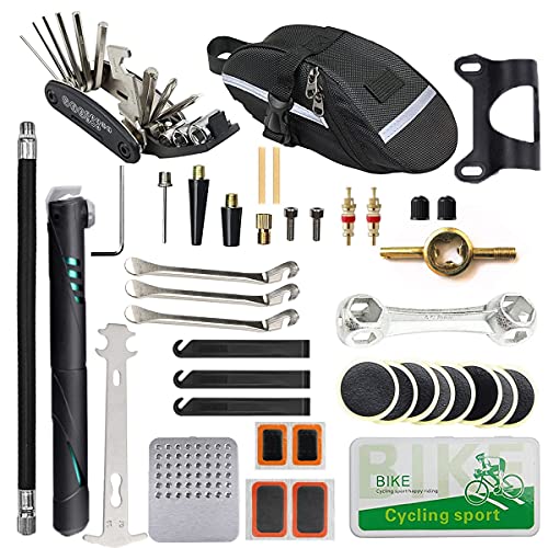 EDIONS Fahrrad Reparaturset, Home Bike Portable Patches Fixes Tool mit Fahrradreparatur Tasche und Fahrradreifenpumpe für Mountainbike und Rennrad Camping Travel Essentials Tool Bag (Minipumpe: Blau)