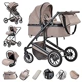 Gcarebb 3-in-1-Kinderwagen, Citadinenwagen mit Autositz, Kinderwagen, höhenverstellbarer Griff, Kombikinderwagen, Landschaft, hoher Aluminiumrahmen, geeignet für 0-4 Jahre