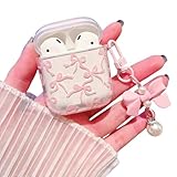 MINSCOSE Kompatibel mit AirPods 1&2 Klar Hülle,Niedliche Bogen Hübsches Ästhetisches Design mit Bogen Perle Schlüsselanhänger,Weiche TPU Schützende Stoßfestes Hülle für Mädchen für Airpod 1&2-Rosa