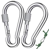 Superstarke Schraub Karabiner 304 M8 Groß Schraubkarabiner Edelstahl Karabiner mit Schraube 80 x 8mm Feuerwehr Karabinerhaken mit Schraubverschluss Tragfähigkeit 240kg für Outdoor,Camping,Wandern 2Stk