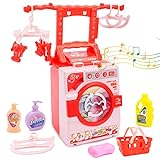 deAO Mini Waschmaschine Spielzeug mit Einer Vielzahl von Waschzubehör und Realistischen Sound, Simulationswaschmaschine Kinderwaschmaschine mit funktion Washe Spielzeug für Kinder ab 3 Jahren