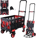 2-in-1 Handkarren Dolly 150 kg faltbar mit klappbarem Korb, zusammenklappbare Sackkarren, robuste Tragkraft, Kombination aus 4 Rädern und 2 Rädern, umwandelbarer Wagen mit einziehbarem Griff, Dolly