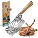 kjøk Premium Hackmesser scharfe Stahlklinge 17cm 7cr Härte 58±2 HRC Küchenmesser für Gemüse Rippchen Hähnchen Fleisch asiatisches Kochmesser mit ergonomischem Olivenholz Griff für Haus & Küche