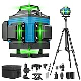 VOBOR Kreuzlinienlaser mit Stativ, 16 Line Laser Wasserwaage Selbstnivellierend IP54, 360° Rotationslaser mit 2*4800 mAh Akku Teleskopstativ für Verlegung Bodenfliesen, Installation Trennwänden, Grün