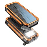 Solar Powerbank 27.000 mAh, PD20W Wasserdichtes Solar Ladegerät USB C Externer Akku Solarladegeräte mit Outputs, Power Bank für Smartphones, Tablets und mehr