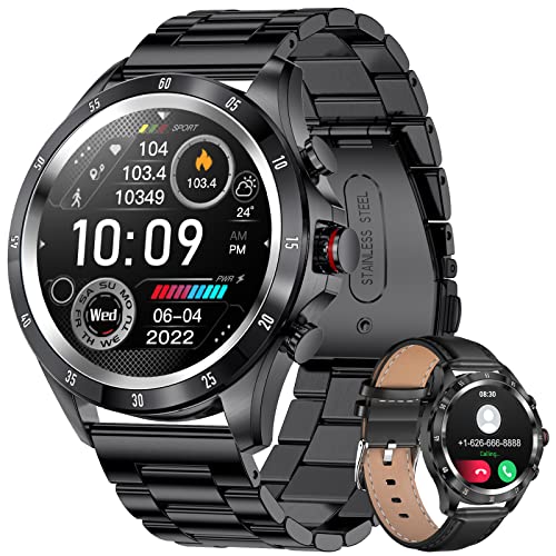LIGE Smartwatch Herren Bluetooth-Anrufen Armbanduhr IP67 Wasserdicht Fitness Aktivitäts Tracker mit Herzfrequenz-Blutdruckmessgerät Edelstahl Männer Intelligente Uhr für Android iOS,Schwarz