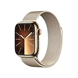Apple Watch Series 9 (GPS + Cellular, 41 mm) Smartwatch mit Edelstahlgehäuse und Milanaise Armband in Gold. Fitnesstracker, Blutsauerstoff und EKG Apps, Always-On Retina Display, Wasserschutz