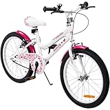 Actionbikes Kinderfahrrad Butterfly 20 Zoll | Kinder Fahrrad für Mädchen - Von 6-9 Jahren - V-Brake Bremse - Freilauf - Kettenschutz - Fahrräder - Laufrad - Kinderrad (Weiß/Pink)