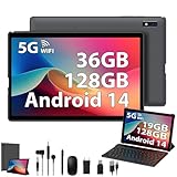 MAXLEGEN Tablet 10 Zoll, Android 14 Tablet mit 36GB RAM + 128GB ROM/TF 2TB, 2.4G/5G WiFi 6, Octa-core 2,0 GHz, Bluetooth 5.0, 8 MP Camera, 10-Zoll-Touch-Tablet mit Tastatur, Maus, Kopfhörer, Hülle