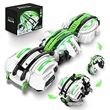 BAZADER Ferngesteuertes Auto, 360° RC Auto Spielzeug für 6, 7, 8, 9, 10, 11, 12 Jahre, Kinder Jungen, Flip Fahrzeug Schlange mit LED Leuchten 2 Batterien für 30 Minuten, Grün