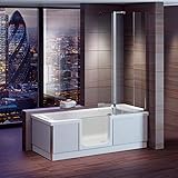 Badewanne mit Tür, Seniorenbadewanne 180x80x57,5cm mit Duschkabine,Wannenschürze und Ablauf/Sifon, Ausführung LINKS