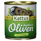 Kattus - Hojiblanca Oliven in Scheiben | Schwarze Oliven zum Belegen von Pizza, zum Garnieren von Salaten oder in Saucen | 85 g in der Dose