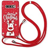 Pnakqil Crossbody Schutzhülle für Samsung Galaxy A52 (5G-4G) 6,5 Zoll mit verstellbarem Umhängeband mit Weihnachtsmustern Rot stoßfest Weich Slim TPU Silikon Xmas Case Christmas Deer 03
