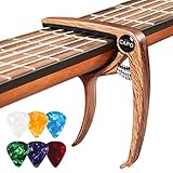 Kapodaster für Gitarre Capo Gitarren mit 6 Plektren, Capodasta Gitarre für Ukulele Westerngitarre E-Gitarre, Metall Holz