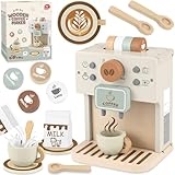 Airlab Kinderküche Kaffeemaschine Kinder Holz, Spielküche Zubehör Kaffeeservice Spielset, Küchengeräte Kaffeeset Kinder Spielzeug, Pädagogisches Holzspielzeug Rollenspiel Geschenk, Hellgrau