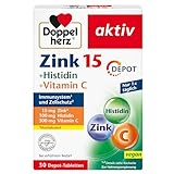 Doppelherz Zink 15 + Histidin + Vitamin C - 15 mg Zink als Beitrag für die normale Funktion des Immunsystems und für den Erhalt normaler Haut - 30 vegane Depot-Tabletten