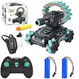 OBEST Ferngesteuertes Auto RC Panzer Stunt Auto, 4WD RC Spray Tank Spielzeug, 360° Drehbares Ferngesteuertes Auto mit Gestensensor für Kinder, Motorisierter Dart Blaster, Nerf Darts Kompatibel(Grün)