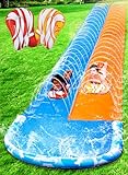 JOYIN 2 aufblasbare Bretter 991cm Extra Lange Wasserrutsche Heavy Duty Rasen Wasserrutschen Doppel Wasserrutsche mit Sprinkler für Kinder Erwachsene Hinterhof Sommer Wasser im Freien Spaß