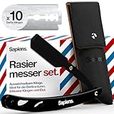 Rasiermesser Herren Set schwarz von Sapiens Barber Shop - Bart Rasierer Herren mit 10 Derby Doppel Rasierklingen und Kunstleder Etui - Barber Rasierer mit Wechselklinge - Straight Razor Black Edition