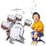Kinderschlagzeug,Schlagzeug für Kinder Set 5 Trommelns mit Hocker Percussion-Musikinstrumente,Jazz Rock Drum Set Kindergeburtstag Weihnachten Ideales Geschenk für Kinder ab 3 Jährige