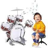 Kinderschlagzeug,Schlagzeug für Kinder Set 5 Trommelns mit Hocker Percussion-Musikinstrumente,Jazz Rock Drum Set Kindergeburtstag Weihnachten Ideales Geschenk für Kinder ab 3 Jährige