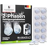 CLENESSO 2-Phasen Reinigungstabletten Kaffeevollautomaten (20 Stück) – Kaffeevollautomat Reinigungstabletten kompatibel mit Jura, Siemens, Melitta, uvm. – für optimale Reinigung & Pflege