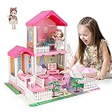 Mini Todou Puppenhaus Traumhaus für Mädchen, Puppenhaus mit Licht, Spielmatte und Puppen, DIY BAU Spiel Haus mit Accessoires Möbel und Haushalt Zubehör, Spielhaus für Mädchen 3-12 Jahre