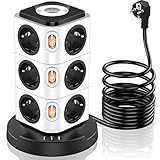 Mehrfachsteckdose Tower,Acodot 12 Fach Steckdosenleiste mit USB, Steckdosenleiste überspannungsschutz Tower mit 4 Schalter, Original Design Nachtlicht und 3 USB Anschlüsse 3M Kabel 2500W für Büro