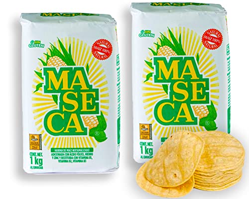 Maseca aus Mexiko Maismehl für Tortillas 1 kg (Pack von 2) Harina de Maiz, Masa Harina, Mehl glutenfrei