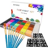 ANTEEKE Body Paint Gesichtsfarbe Kit 26 Wasserlösliche Professionelle Face Painting Palette Kinderschminke Set für Halloween/Weihnachten/Ostern/Karneval/Themenpartys/Colsplay Makeup Body