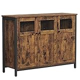 VASAGLE Sideboard, Küchenschrank, Aufbewahrungsschrank mit Glastüren, Stahlrahmen, 100 x 35 x 75 cm, Industrie-Design, vintagebraun-schwarz LSC099B01