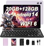 10 Zoll Tablet Android 14, 20 GB RAM 128 GB ROM (1 TB TF), 6000 mAh, Widevine L1, 1280 x 800 LCD, Octa-Core, 5G/2.4G WiFi 6, BT 5.0, 5 MP + 8 MP, Tablet Touchscreen mit Tastatur, Maus Schutzhülle