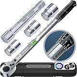 Monzana® Drehmomentschlüssel 6tlg. Set 40-210Nm TÜV Süd GS 1/2' Zoll CrV inkl. 3 Stecknüsse Verlängerung inkl. Koffer +/- 3% Toleranz Auto Motorrad