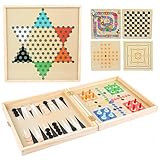 NEWFUN Spielesammlung Klassiker, Spielesammlung Holz, Mensch ärgere Dich Nicht, 12 Klassische Gesellschaftsspiele für Kinder ab 6 Jahren, Verpackt in Einer Stabilen Holzbox, Größe: 33,2*32,8*6,5CM