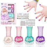 Kindernagellack Ungiftig Set 4 , abziehbarer Nagellack speziell für Kinder, Peel-Off- nagellack, Glitzer/Rosa, Glitzer/Nackt Rosa, Grün, Violett, 10ml