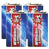4 x Wilhelm Lithium 9V Block Batterie Rauchmelder 6LR61 9 Volt Batterien
